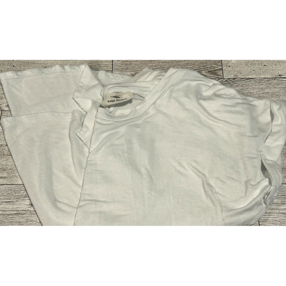 REBEL SOCIETY Casual Blouse Top Women White Tee Shirt Modal Blend Soft XS XSMALL